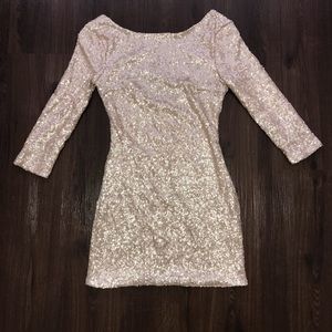 LULUS Sequin Champagne gold mini dress